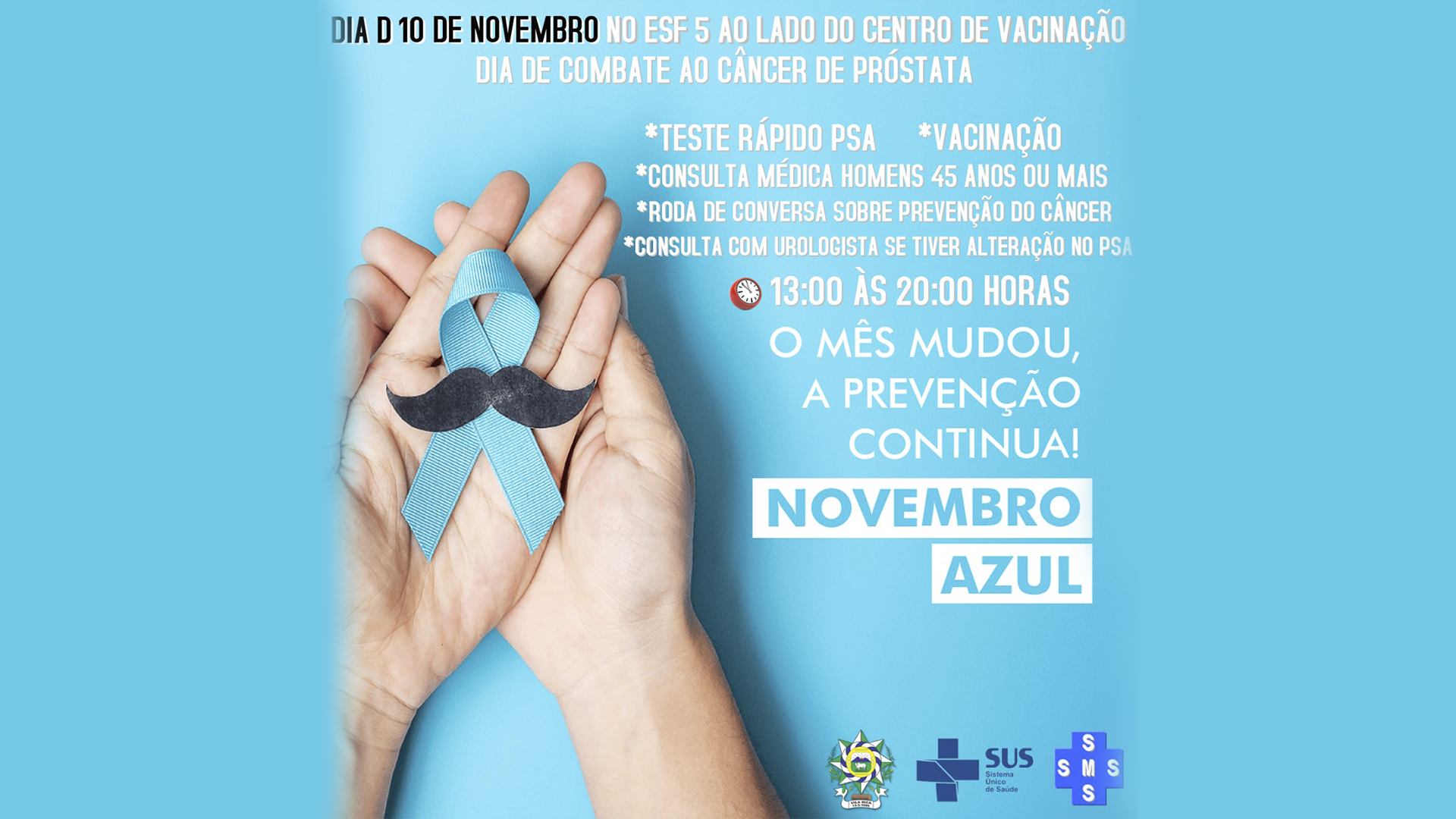 Acontece na próxima quinta-feira, 10 de novembro, o Dia D de combate ao câncer de próstata em Vila Rica